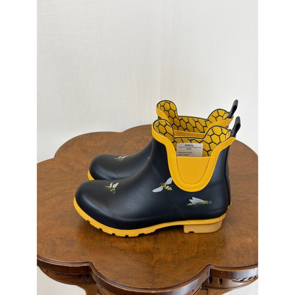 NIB Galleria Black & Yellow Bee Rain Boots Print Chelsea Rainboot #0599 SZ 10 - Picture 4 of 8